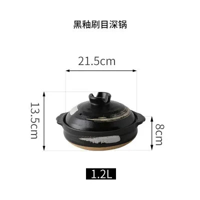 1 Pcs Ceramic Casserole Japanese Style Black Small Pot Clay Saucepan Home Kitchen Cookware Cooking Supplies Kitchen Pot Soup Pan