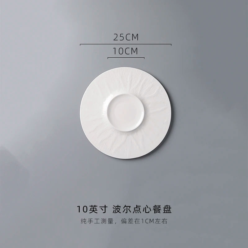 White Porcelain Western Steak Dinner Plate French Tableware Top-grade Home Kitchen Pasta Vegetable Round Plate Kitchen Plates