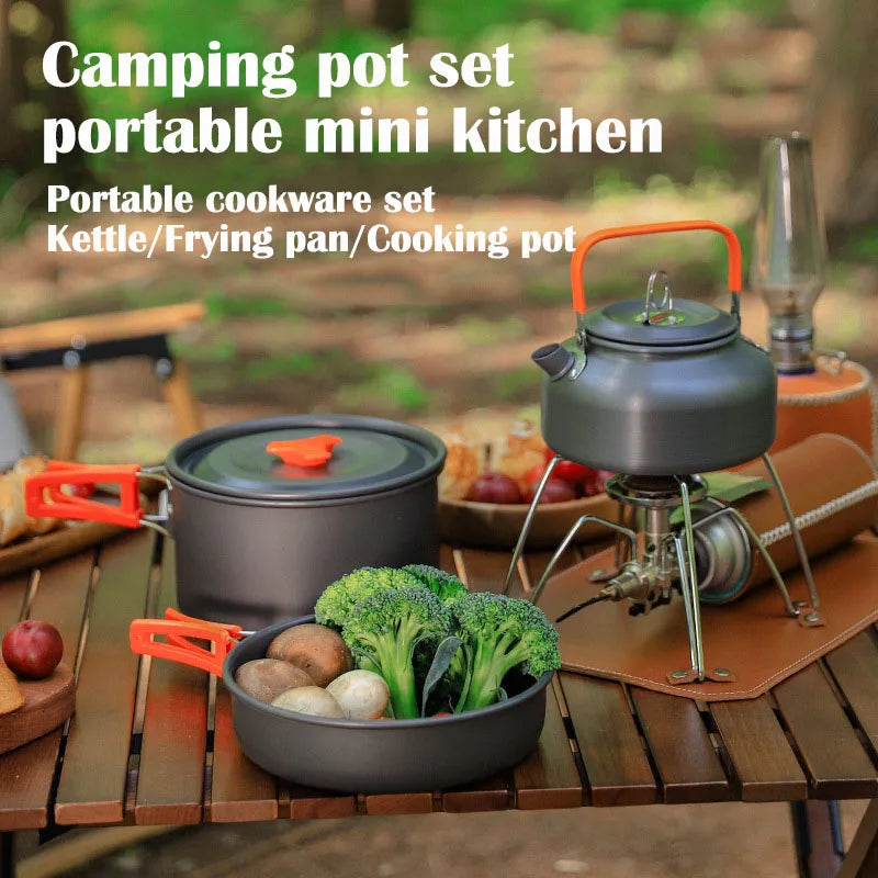 Camping Cookware Set - Lightweight Camping Pots and Pans Portable Outdoor Cookware with Kettle