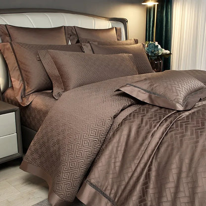 1000TC Egyptian Cotton Soft Silky Jacquard Wave Bedding Duvet Cover 4/7Pcs Boho Textured Comforter Cover Bed Sheet Pillowcases