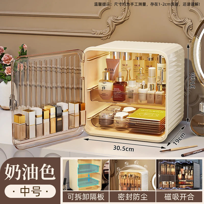 Cosmetic storage box desktop dustproof light luxury storage large capacity multi-layer skin care product storage rack