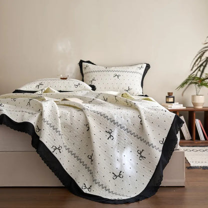 Flower Printed Bed Cover with Lace French Style Washed Cotton Bedspreads Quilted cobre leito de casal Comfortable and Soft 이불패드
