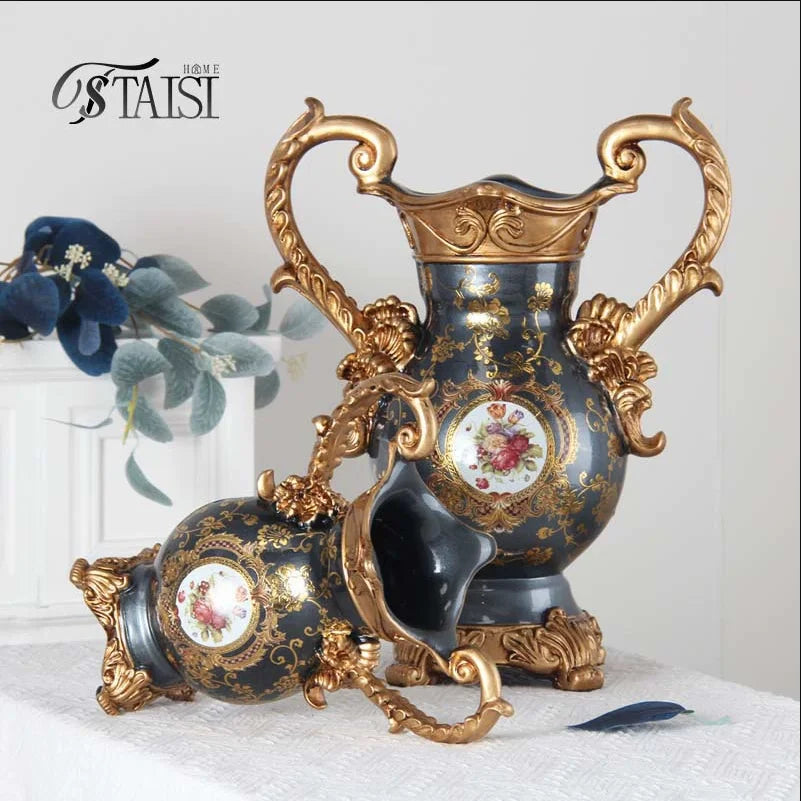 European luxury double ear vase, home living room foyer desktop decoration, handicrafts and decorations