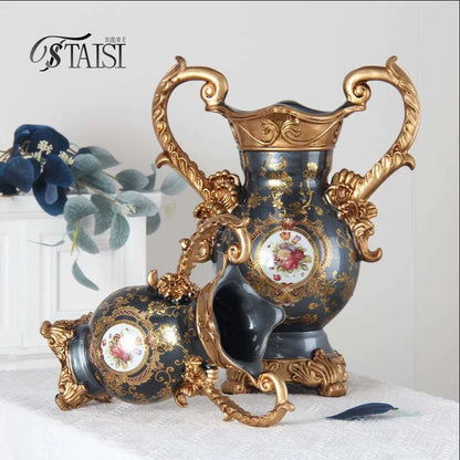 European luxury double ear vase, home living room foyer desktop decoration, handicrafts and decorations