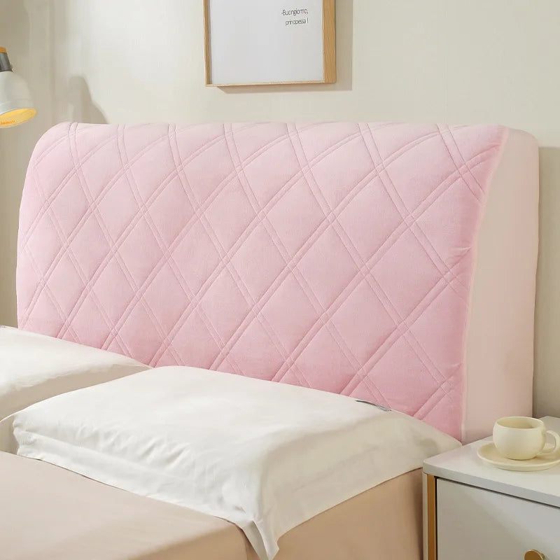 Solid Color Quilted Bed Headboard Cover All-inclusive Thicken Velvet Head Cover for Curvy Anti-dirt Bed Backrest Cover