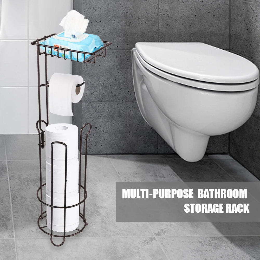 Bathroom Paper Roll Vertical Storage Basket Toilet Paper Holder Stainless Steel For Phone Tissue Multifunctional Storage Shelf
