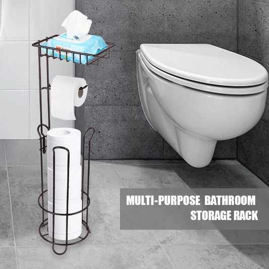 Bathroom Paper Roll Vertical Storage Basket Toilet Paper Holder Stainless Steel For Phone Tissue Multifunctional Storage Shelf