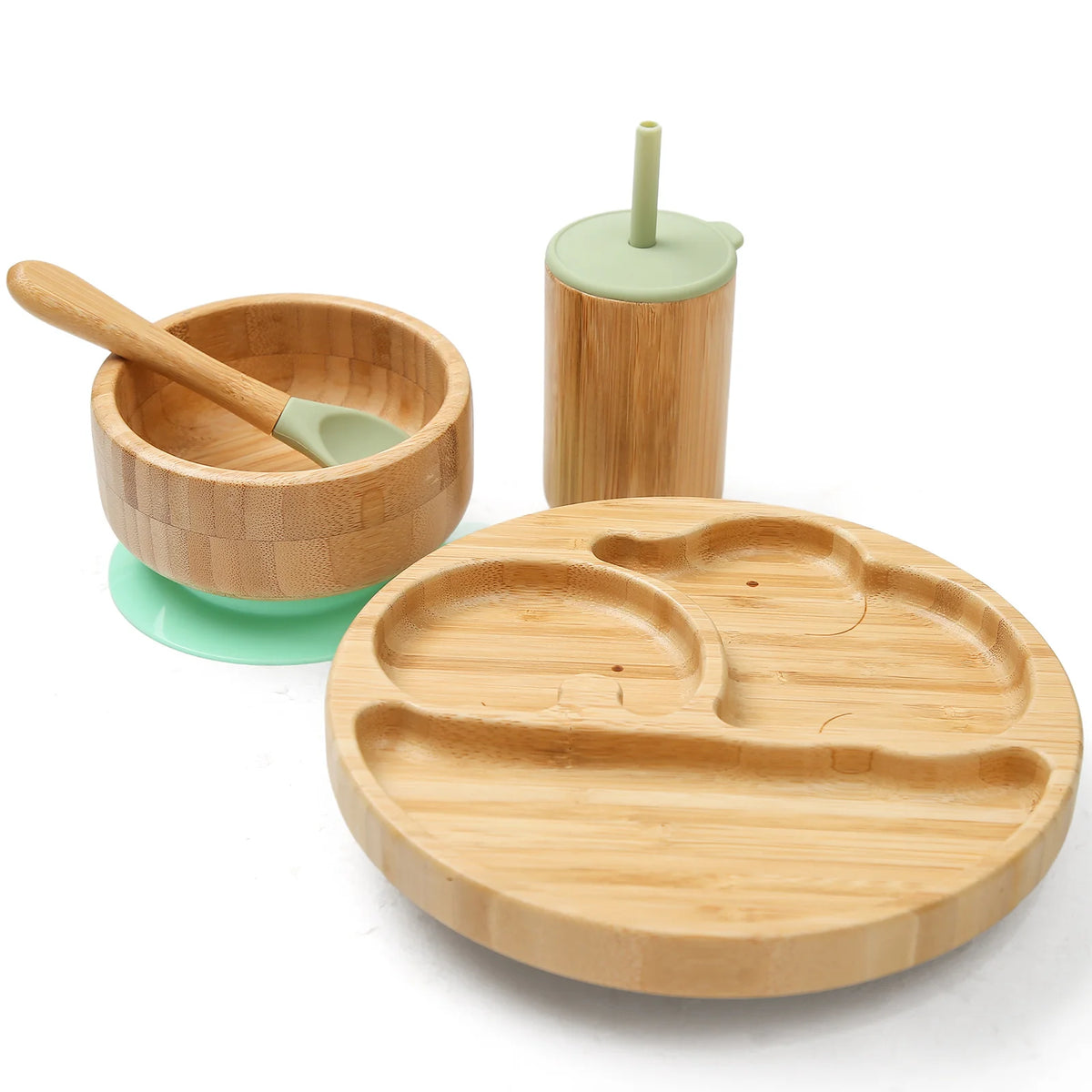 4pcs Children's Tableware Suction Plate Bowl Baby Dishes Baby Feeding Dishes Spoon Fork Sets Bamboo Plate for Kids Tableware