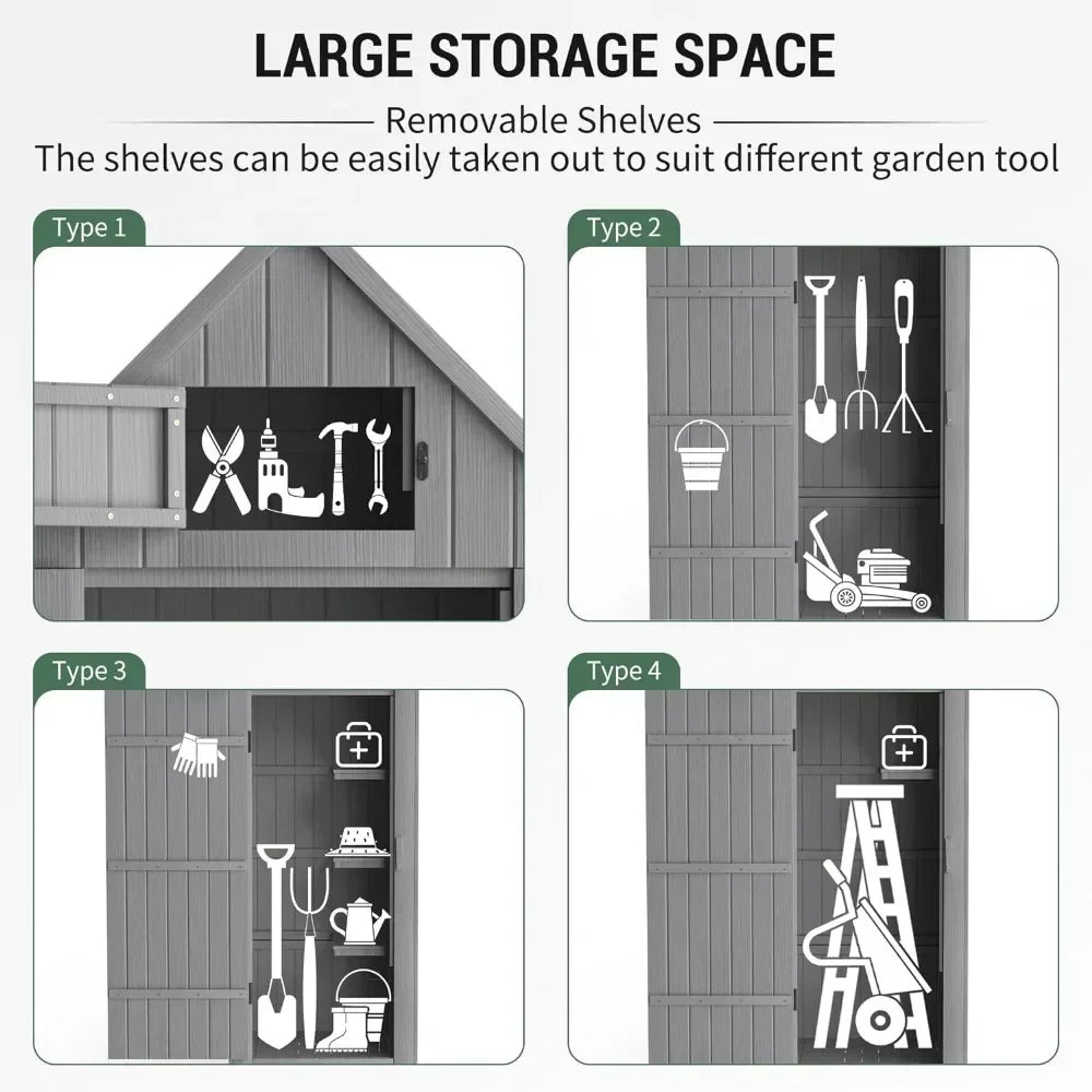y Outdoor Storage Shed with Floor, 70” Tall Water-Resistant, Wooden Garden Tool Storages Cabinet, Outdoor Storage Room