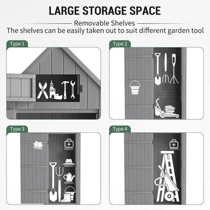 y Outdoor Storage Shed with Floor, 70” Tall Water-Resistant, Wooden Garden Tool Storages Cabinet, Outdoor Storage Room