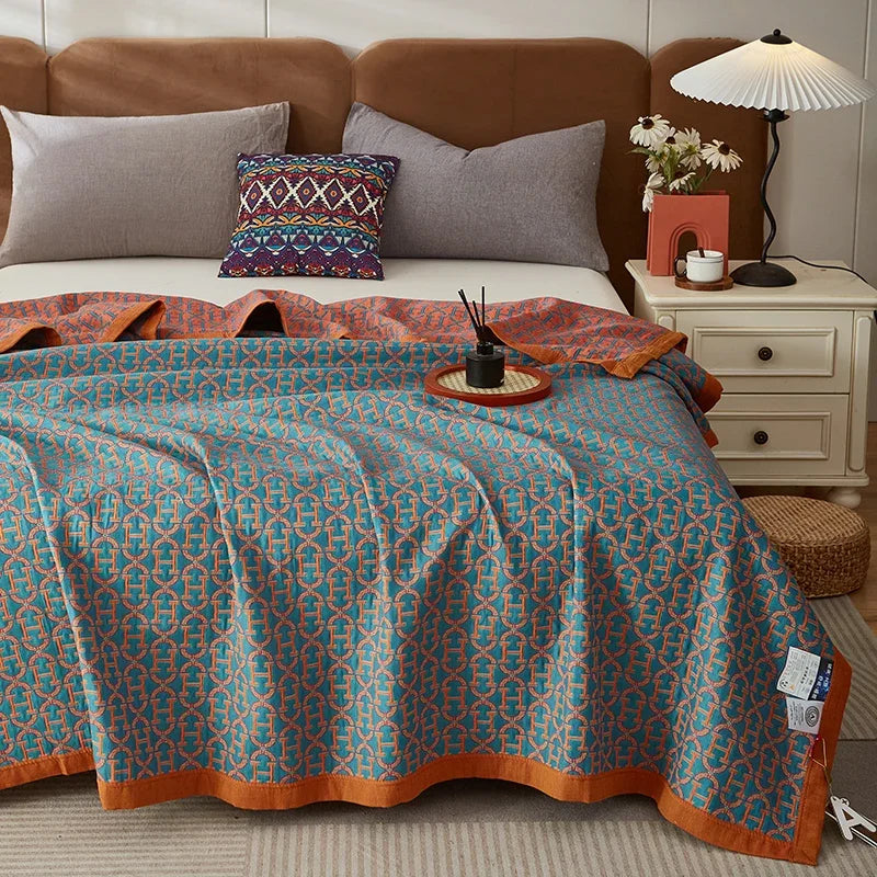 Luxurious Triple-layered 100% Cotton Gauze Blanket for Queen/King Bed, Multi-functional Usage As Summer Quilt or Bedspread