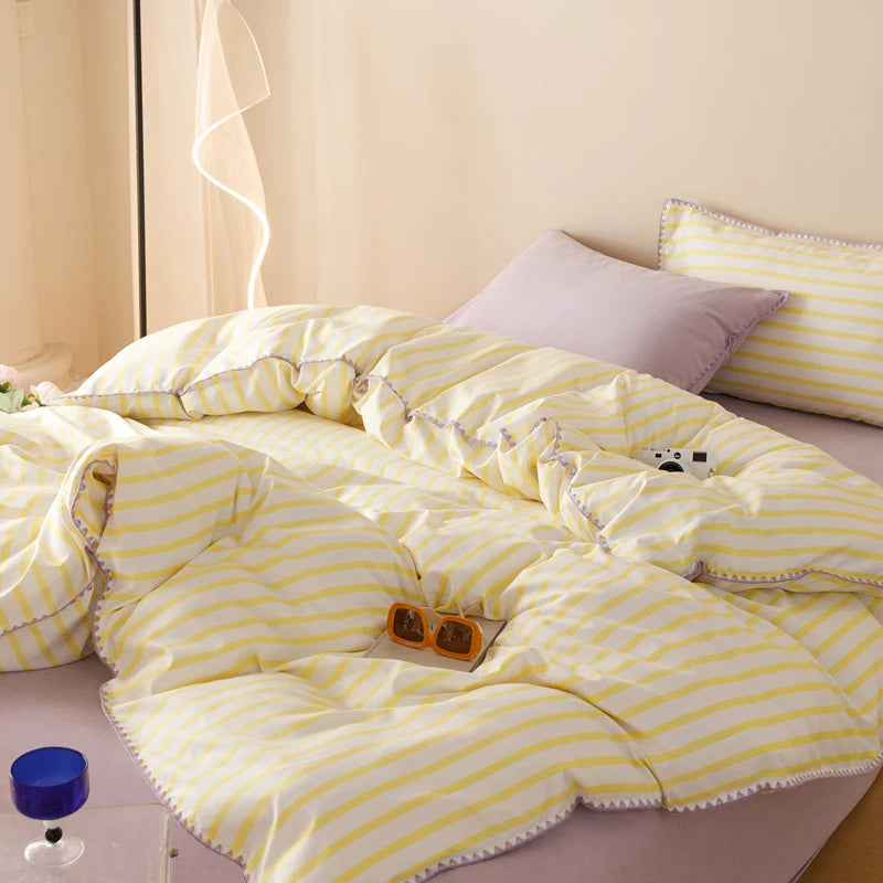 Yellow Stripe Bedding Sets Quilt Cover Bed Flat sheet Pillowcase Full Queen Bed Linen Adult Kids Duvet Covers No Filling