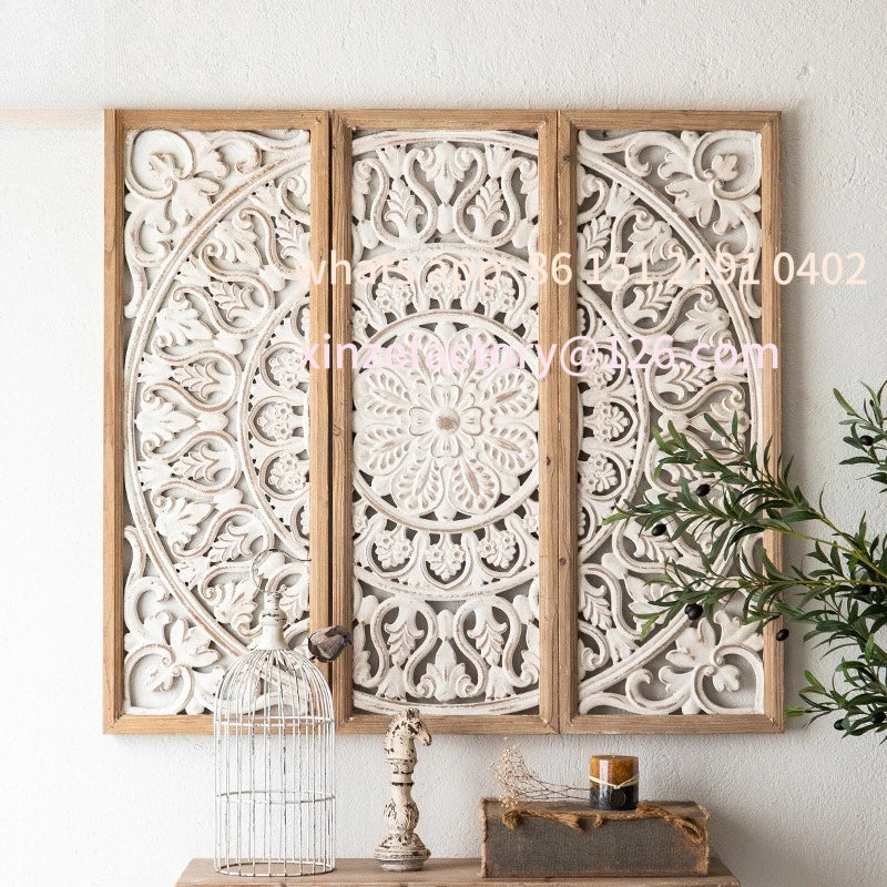 Customizable French carved wooden wall pendant, background wall decoration of homestay living room, light luxury wedding props