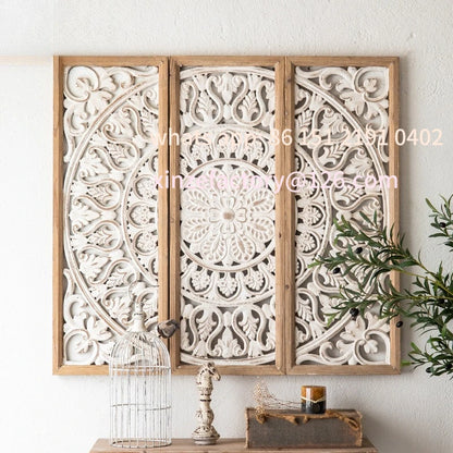 Customizable French carved wooden wall pendant, background wall decoration of homestay living room, light luxury wedding props