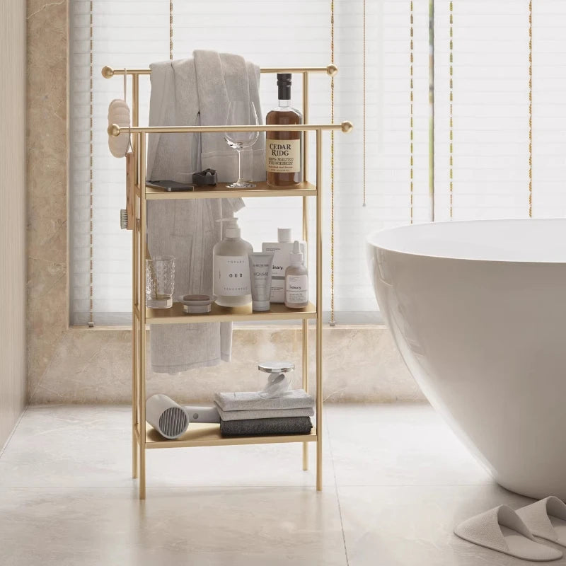 Floor-standing Bathroom Storage Rack Towel and Shower Organizer for Toilet and Bathtub Durable Bathroom Utility Shelf