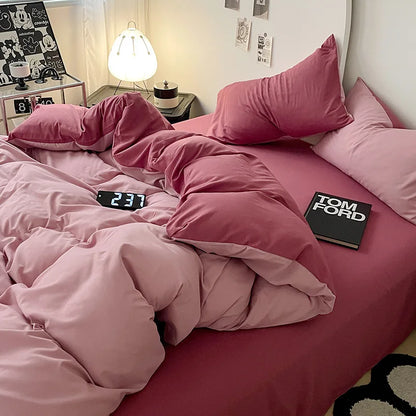 Bed Linen Sheets Duvet Cover Four-piece Set of Washed Cotton Bedding Quilt Covers Three-piece Set for Student Dormitories