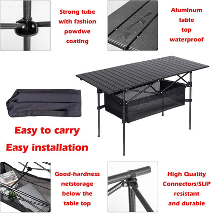 Folding Camping Table with Storage Bag 4ft Portable Aluminum Camp Table Patio Table Beach Table for Outdoor Picnic BBQ