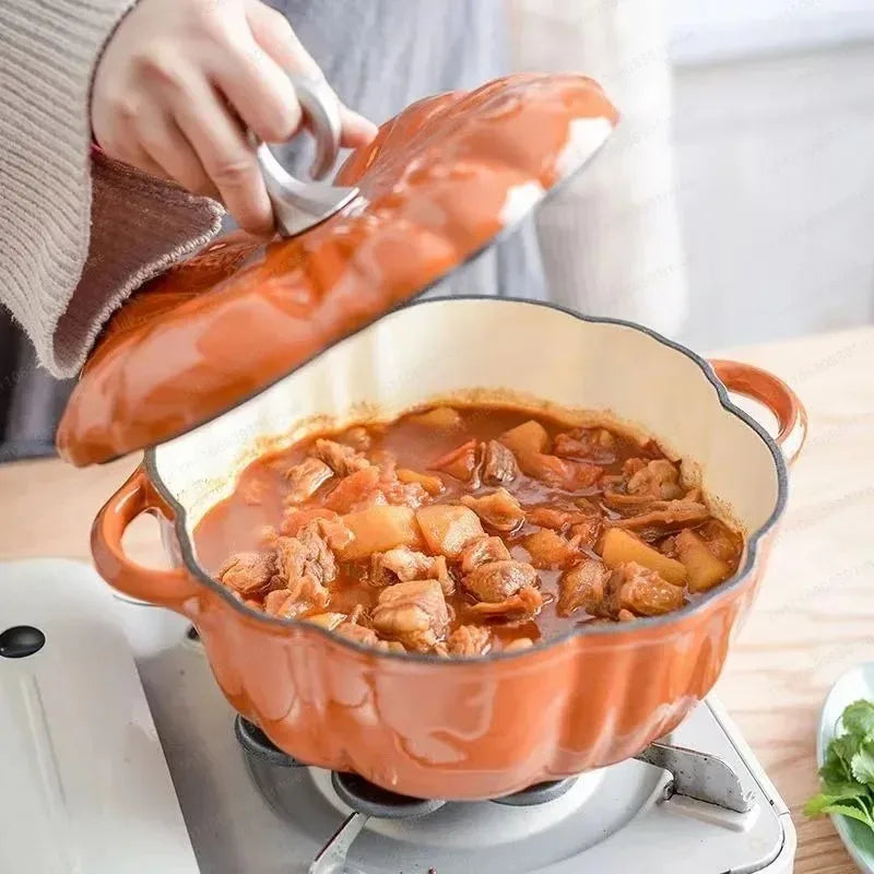 3.7L Enamel Coated Cookware Pumpkin Enameled Cast Iron Cooking Pot NonStick Enamel Pot Casserole Dish 12inch for All Heat Source