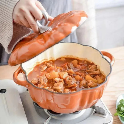 3.7L Enamel Coated Cookware Pumpkin Enameled Cast Iron Cooking Pot NonStick Enamel Pot Casserole Dish 12inch for All Heat Source