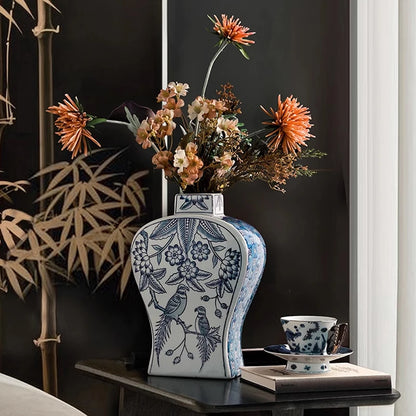Chinese Blue-and-white Porcelain Vases Luxury Ceramic Ornaments Table Living Room Insert Flower Dryer Living Room Accessories