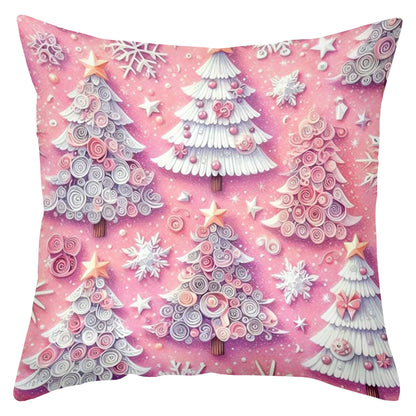 1 pieces -2D flat printing Christmas Tree Pattern Pink Decorative Throw Pillow Polyester pillowcase, sofa decorative cushion cov