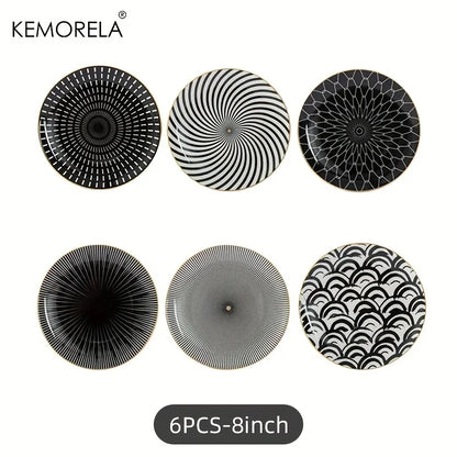 6PCS Tableware Phnom Penh Geometry Tableware 8/10 Inch Ceramic Dinner Plate Dish Porcelain Salad Plate Steak Serving Plate