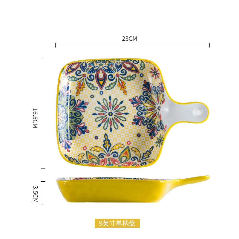 Ceramic Tableware Set Rice Bowl Serving Plate Creative Cutlery Soup Plate Noodle Handle Bowl Sauce Dish Steak Salad Fruit Plate