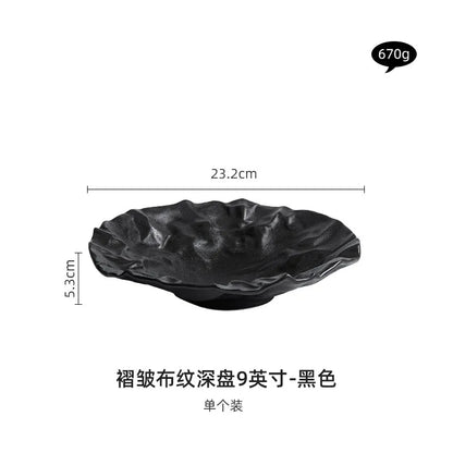 Folding deep plate, dishes, Japanese tableware, western-style salad, household ceramic high-grade tableware.