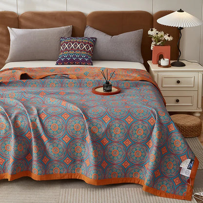 Luxurious Triple-layered 100% Cotton Gauze Blanket for Queen/King Bed, Multi-functional Usage As Summer Quilt or Bedspread