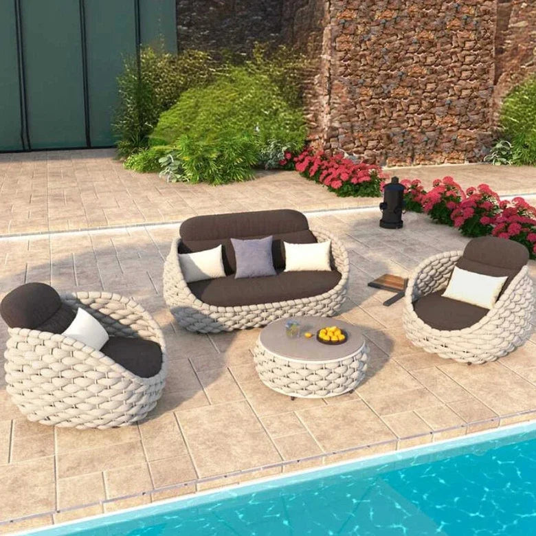 Outdoor Patio Sofa Set Wicker Garden Loveseat Cushioned Rattan Furniture Backyard Porch Seating All Weather Durable