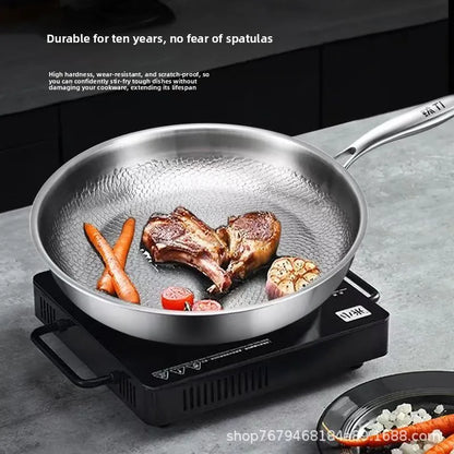 26/28cm German Pure Titanium Frying Pan Non-stick Frying Pan Uncoated Fish Scale Hammer Pattern Titanium Alloy Cookware