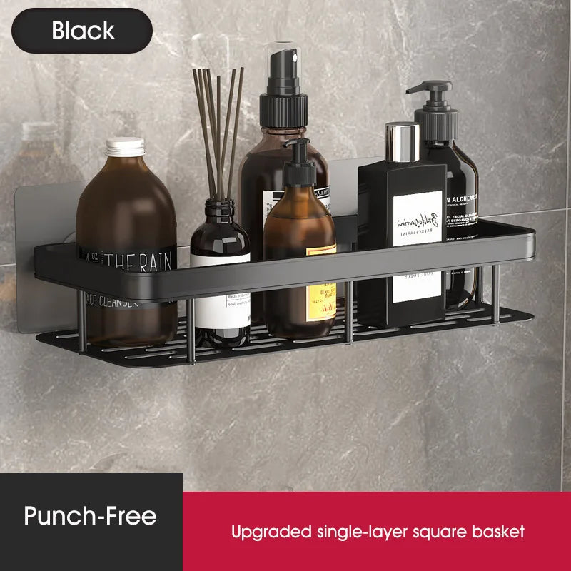 Bathroom Shelf No-drill Wall Mounted Shelves Shampoo Storage Rack Holder for Shower Square Aluminum Bath Organizer Accessories