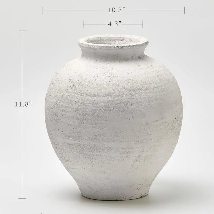White Ceramic Large Vase, 11 Tall Zen Style vase, Terra Cotta Pitcher Vase, Distressed Farmhouse Decor, Pottery Decorative Flow