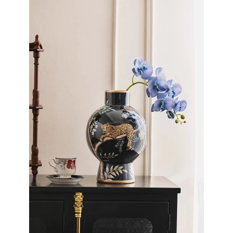 Vase decoration retro high-end sense flower arrangement ceramic medieval ornament new Chinese style