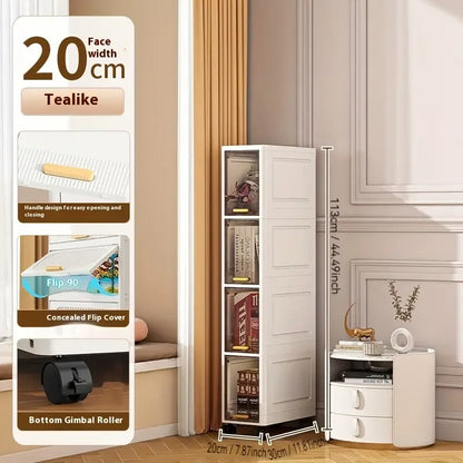 20cm Slim Storage Cabinet, 3/4/5-Tier Narrow Rolling Organizer with Wheels, Space-Saving Shelf  White Multi-Purpose Storage