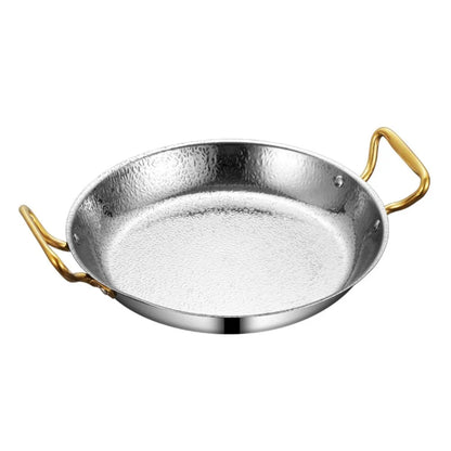 Stainless Steel Hammer Grain Seafood Paella Pan Binaural Handle Flat Bottom Seafood Rice Pot Gold/Silver Thickened Stock Pot