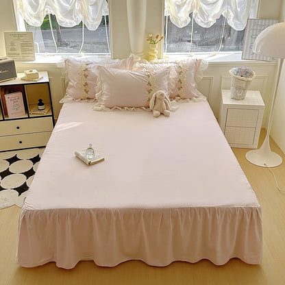 2026 New INS Princess Style Bedding Sets Ruffle Lace Bow Quilt Cover Romantic Bedclothes Woman Girls Bedroom Duvet Cover 4pcs