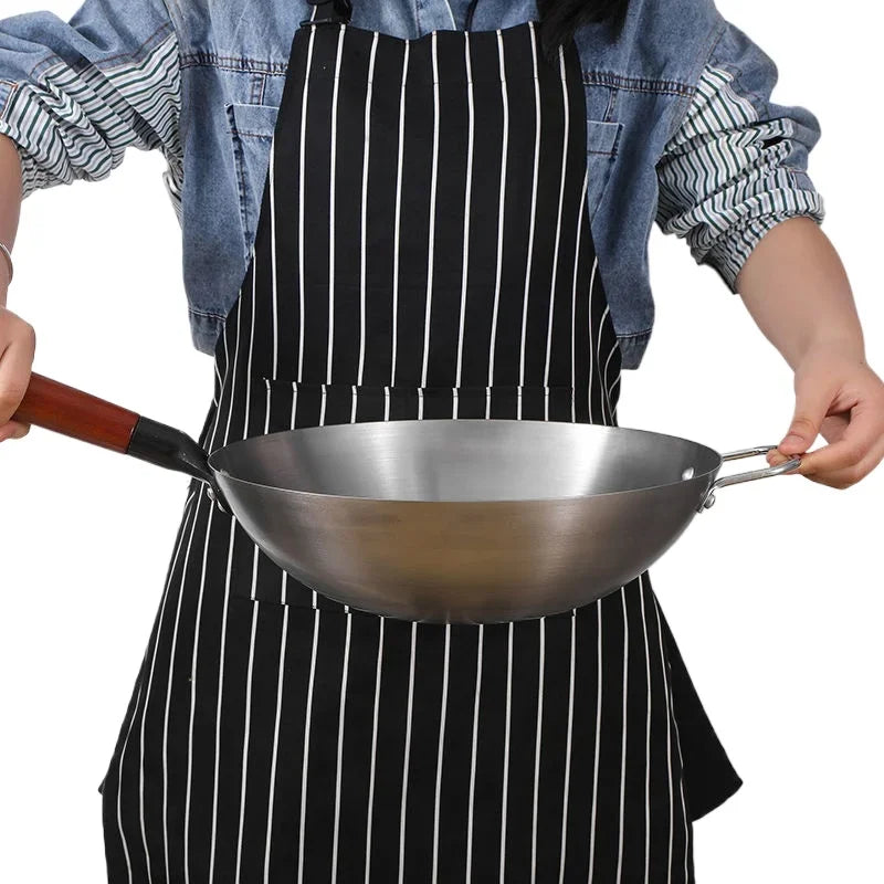 30/32/34cm Traditional iron wok,Non-coating Woks Hand forged For Kitchen PanWooden Handle Wok Kitchen Gas Pot Cookware