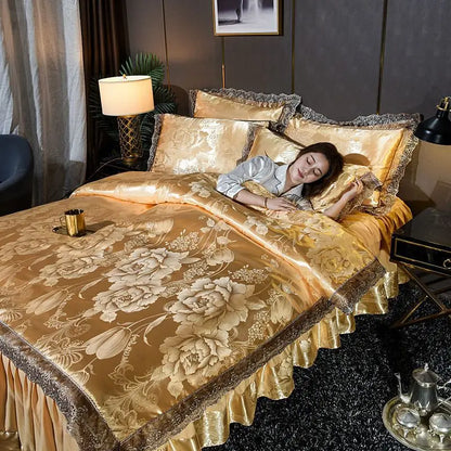 European Style Jacquard Bedding Set Home Comefortable Duvet Cover Quality Quilt Cover And Pillowcase Flower Lace Bedsheet Sets