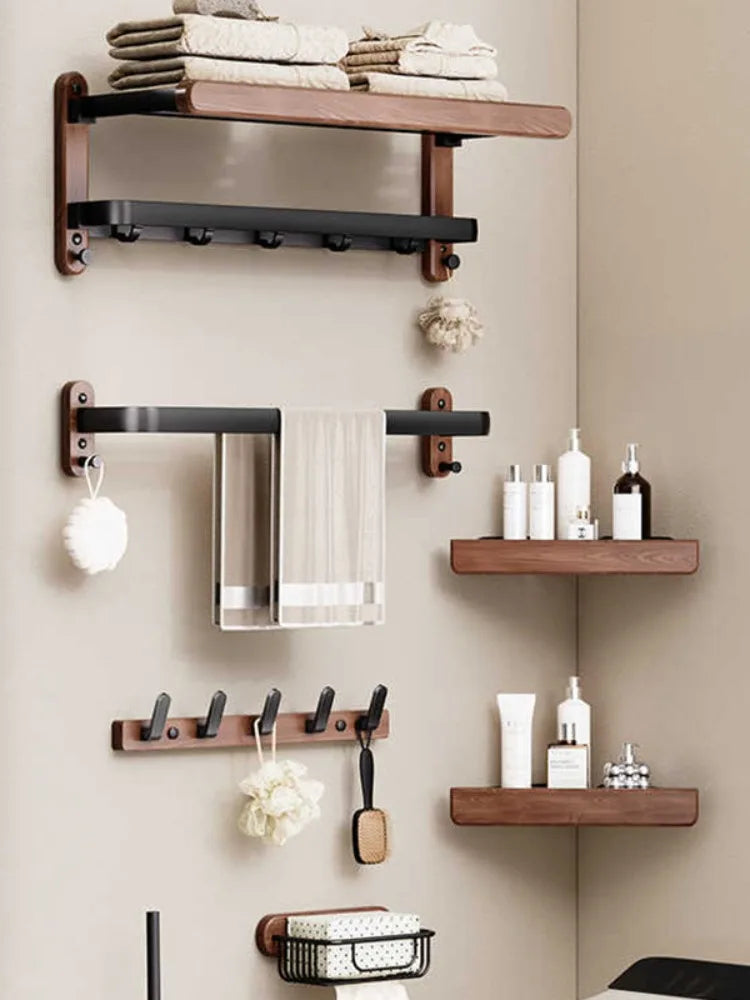 Bathroom Towel Storage Rack Nordic Walnut Toilet Pendant Bathroom Waterproof Hardware Home Decor Luxury Organizer Accessories