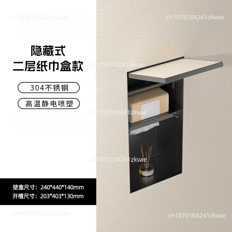 Hidden Stainless Steel Wall-Mounted Toilet Brush Storage Cabinet for Bathrooms
