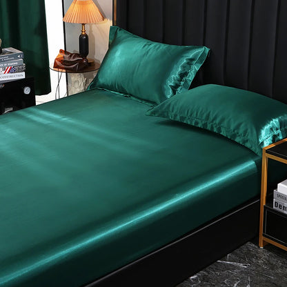 Mulberry Silk Bed Sheet Set with Fitted Sheet Flat Sheets Pillowcase Luxury Solid Color Bedding Sets Wrinkle-Free Antiallergic