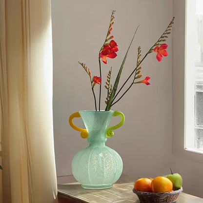 Vase French Retro Light Luxury High Sense of Art Handmade Glass Vase Living Room Decoration High Appearance Level