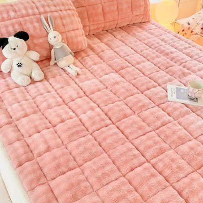 Winter Warm Plush Fleece Thermal Quilted Mattress Pad Double Bed Non-Slip Topper Thin Foldable Design for Home Use 침대 매트리스
