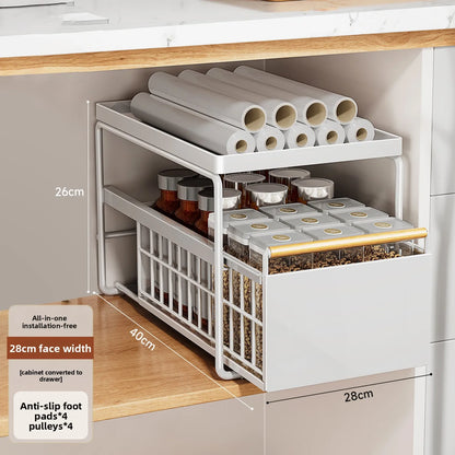 Kitchen Sink Storage Ra Multi-Functional Cabinet Pull out Basket Layered Organizer Carbon Steel Simple Modern Sle