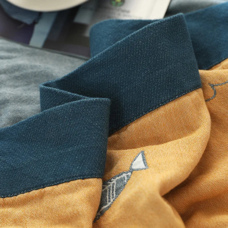 Textile City Ins Leaf Fish Comforters 5 Layer Cotton Gauze Towel Blanket Home Bed Quality Bedspread 200x230cm