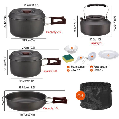 Outdoor cooking 3-4 person picnic set pot, hard alumina portable boiling water, tea frying pan, barbecue meat camping pot