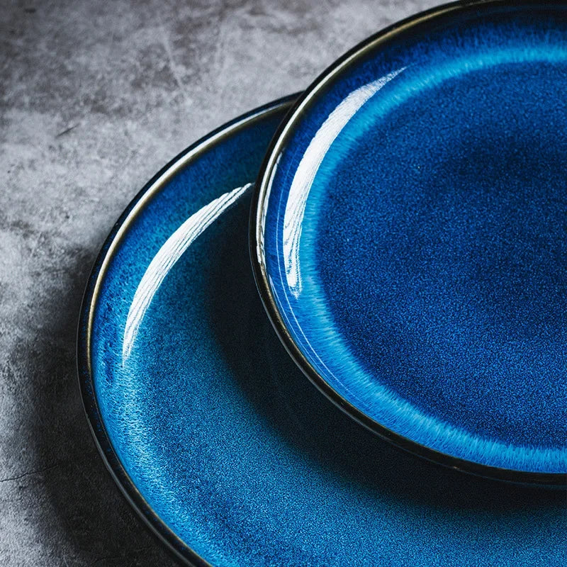 4size Tray for Decoration Blue Dishes for Serving Kiln Change Dinner Set 12 People Plates Hand Drawn Home Plate Tiers Tableware