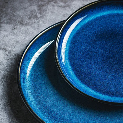 4size Tray for Decoration Blue Dishes for Serving Kiln Change Dinner Set 12 People Plates Hand Drawn Home Plate Tiers Tableware