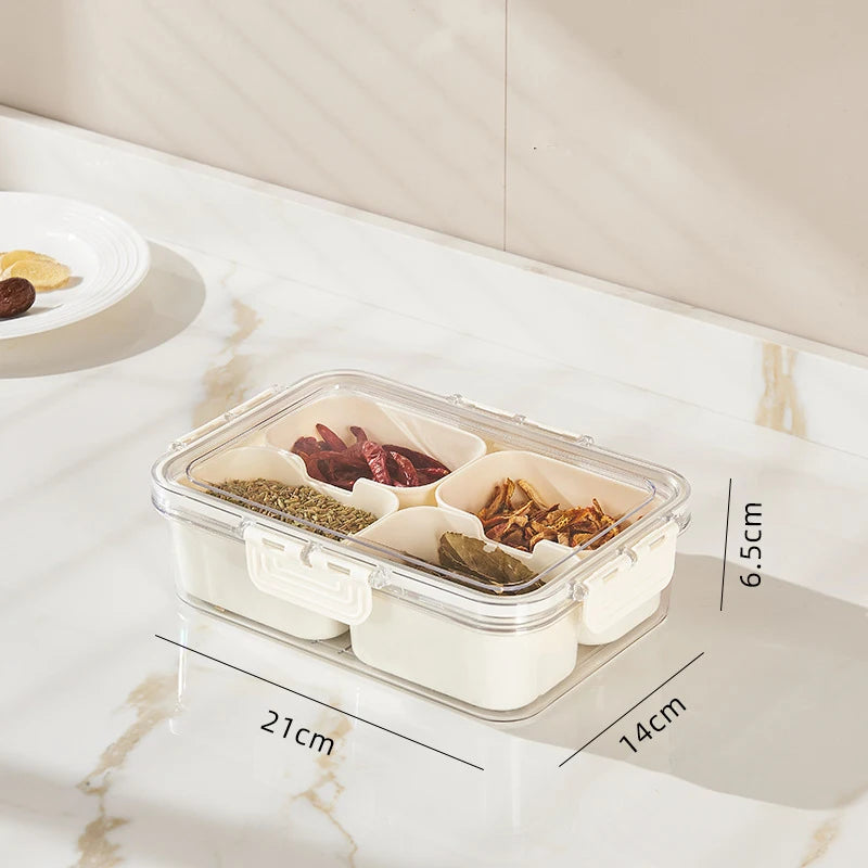 Storage Container Divided Serving Tray With Lid And Handle Snack Sealed Box Kitchen Organizers And Storage Kitchen Accessories